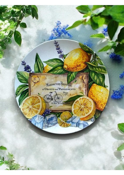 Duvar Tabağı Dekoratif Duvar Süsü Limon 26 cm El Yapımı Etnik Desenli Mutfak Yazlık Ev Dekorasyonu