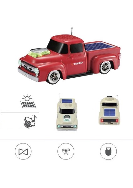D44 Kırmızı Kamyon Bluetooth Hoparlör Fm-Usb-Tf Destekli Güneş Enerjili Speaker