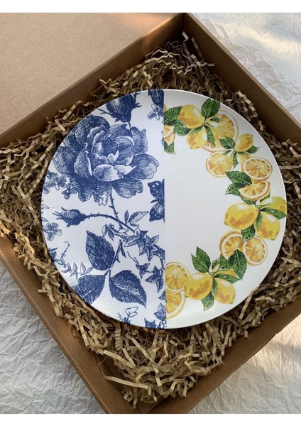 Limonlu Blue Blanc Duvar Tabağı Dekoratif Bahçe Balkon Mutfak Salon Duvar Süsü NO:128