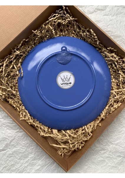 Blue Blanc Çiçekli Kelebekli Dekoratif Duvar Tabağı Duvar Süsü 26 cm Mavi Tabak