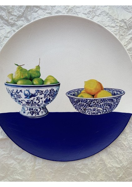 Limonlu Blue Blanc Meyve Duvar Tabağı Dekoratif Bahçe Balkon Mutfak Salon Duvar Süsü NO:135