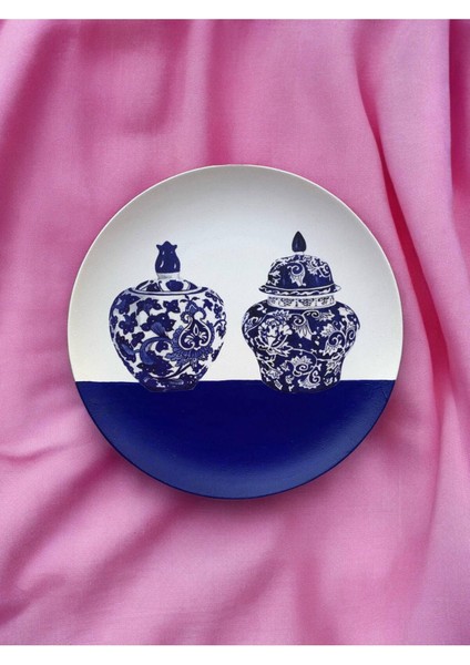 Blue Blanc Çini Vazo Desenli Duvar Tabağı Dekoratif Bahçe Balkon Mutfak Salon Duvar Süsü NO:141
