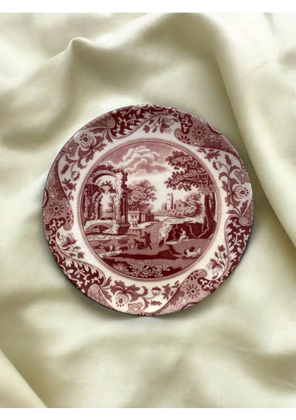 Pudra Vintage Desenli Duvar Tabağı Dekoratif Bahçe Balkon Mutfak Salon Duvar Süsü No:74