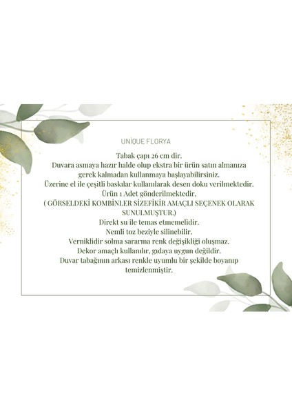 Pudra Vintage Desenli Duvar Tabağı Dekoratif Bahçe Balkon Mutfak Salon Duvar Süsü No:74