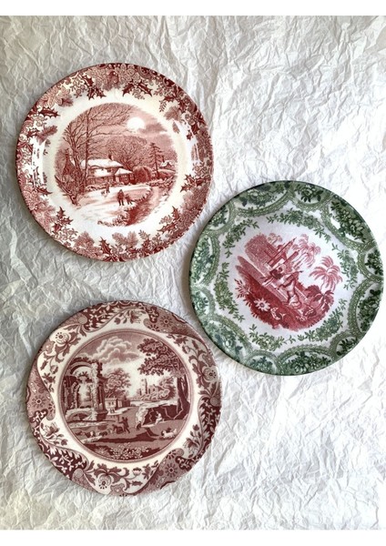 Pudra Vintage Desenli Duvar Tabağı Dekoratif Bahçe Balkon Mutfak Salon Duvar Süsü No:74