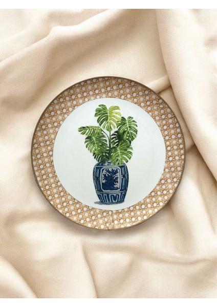 Doğal Rafya Bohem Rattan Hazeran Blue Blanc Duvar Tabağı Bahçe Balkon Mutfak Salon Duvar Süsü