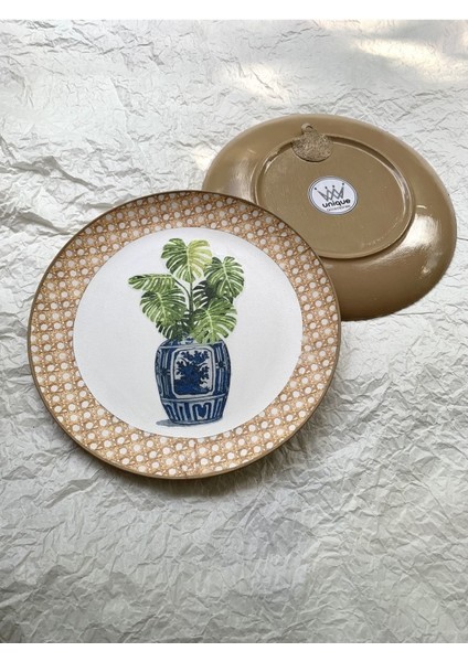 Doğal Rafya Bohem Rattan Hazeran Blue Blanc Duvar Tabağı Bahçe Balkon Mutfak Salon Duvar Süsü