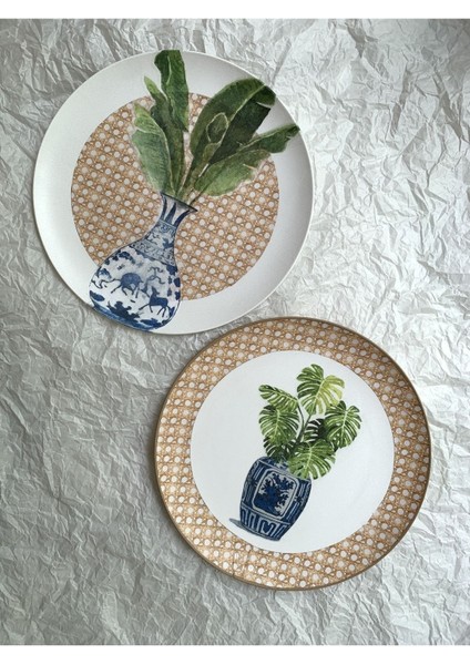 Doğal Rafya Bohem Rattan Hazeran Blue Blanc Duvar Tabağı Bahçe Balkon Mutfak Salon Duvar Süsü
