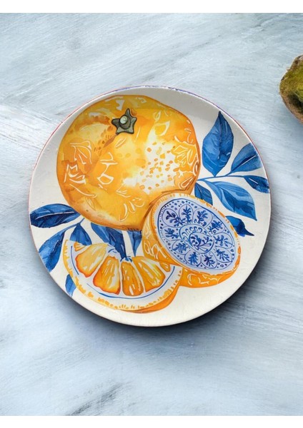 Duvar Tabağı Dekoratif Duvar Süsü Limon 26 cm Elyapımı Limonlu Desenli Mutfak Natural Ev Dekoru
