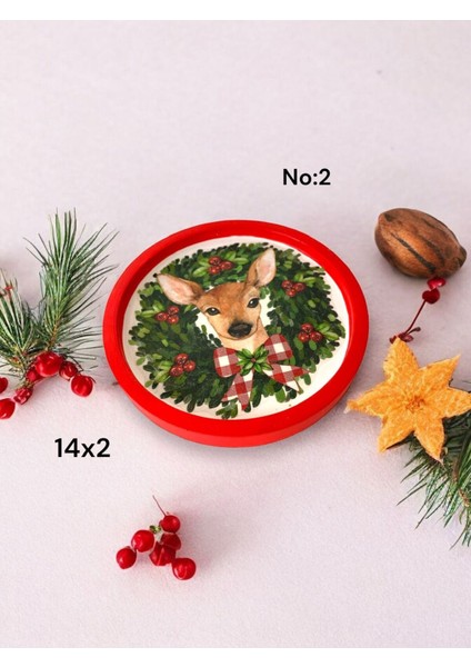 Kurumsal Hediyelik Yeni Yıl Yılbaşı Christmas Bardak Altlığı 14 cm Mumluk Kutulu Hediye