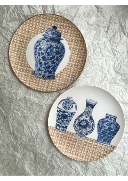 Doğal Rafya Bohem Rattan Hazeran Blue Blanc Duvar Tabağı Bahçe Balkon Mutfak Salon Duvar Süsü