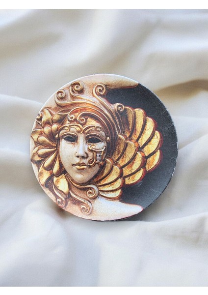 Ev Dekorasyonu Dekoratif Duvar Süsü Maske Desenli Duvar Tabağı Gold Tablo Hediyelik