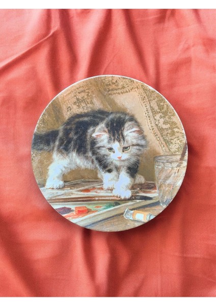 Duvar Tabağı Dekoratif Duvar Süsü Kedi Köpek Desenli 26 cm El Yapımı Hayvan Sevgisi Tablosu