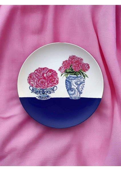 Blue Blanc Çiçekli Duvar Tabağı Dekoratif Bahçe Balkon Mutfak Salon Duvar Süsü NO:139