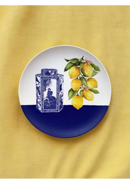 Limonlu Blue Blanc Duvar Tabağı Dekoratif Bahçe Balkon Mutfak Salon Duvar Süsü NO:136