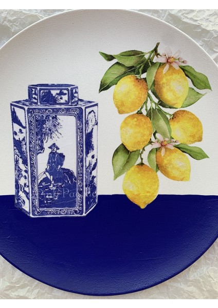 Limonlu Blue Blanc Duvar Tabağı Dekoratif Bahçe Balkon Mutfak Salon Duvar Süsü NO:136 fırsatları