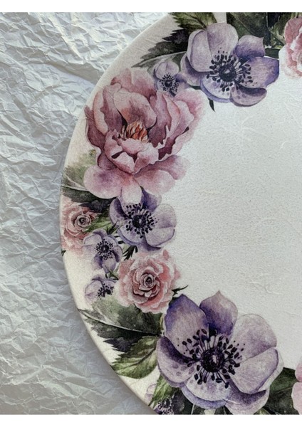 Pastel Tonlarında Çiçekli Duvar Tabağı Dekoratif Bahçe Balkon Mutfak Salon Duvar Süsü NO:161