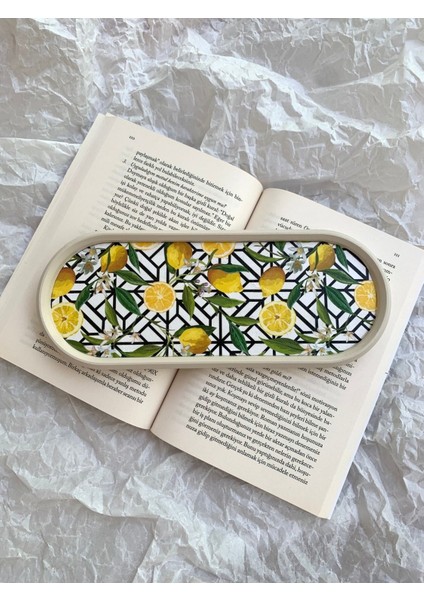 Limonlu Dekoratif Tepsi Oval Sunumluk Mumluk Altlık Tezgah Üstü Tepsi 24 x 9,5 cm