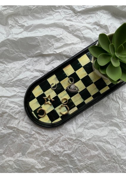 Damalı Dekoratif Tepsi Oval Sunumluk Mumluk Altlık Tezgah Üstü Tepsi 24 x 9,5 cm fiyatları