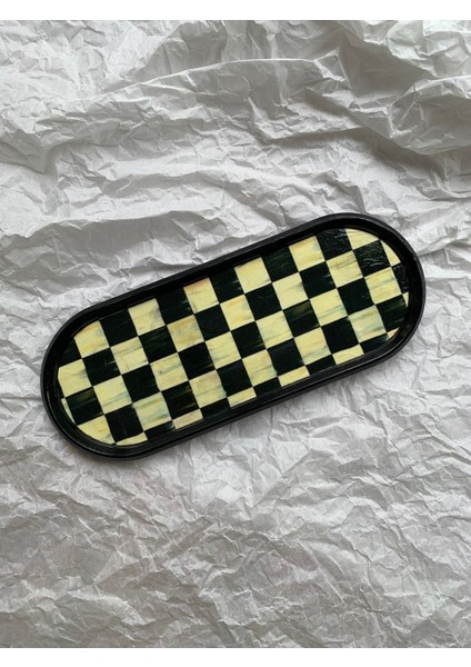Damalı Dekoratif Tepsi Oval Sunumluk Mumluk Altlık Tezgah Üstü Tepsi 24 x 9,5 cm modelleri
