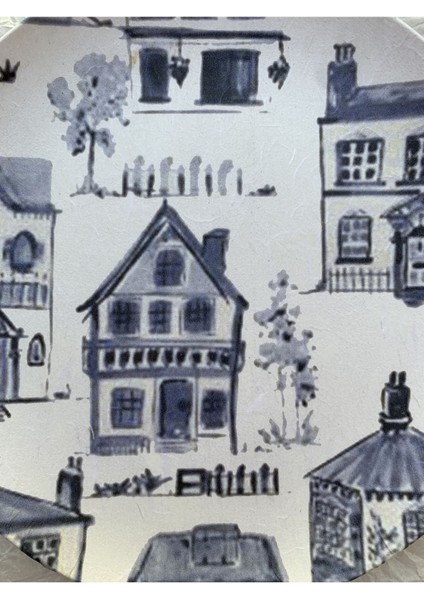 Blue Blanc Ev Desenli Duvar Tabağı Dekoratif Bahçe Balkon Mutfak Salon Duvar Süsü NO:199