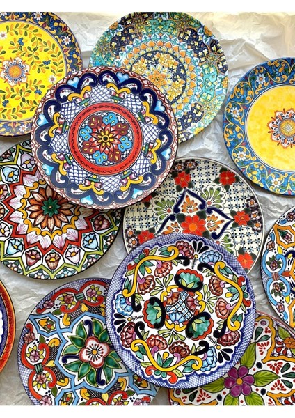 Dekoratif Duvar Tabağı Mutfak Bahçe Balkon Süsü Desenli Çiçekli Renkli Mandala Etnik Tabak No:42