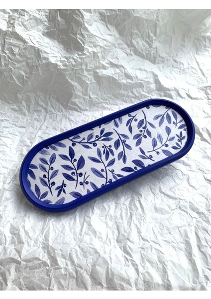 Blue Blanc Dekoratif Tepsi Oval Sunumluk Mumluk Altlık Tezgah Üstü Tepsi 24 x 9,5 cm