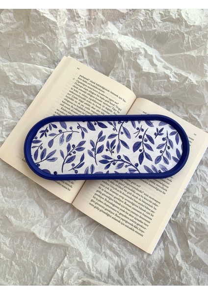 Blue Blanc Dekoratif Tepsi Oval Sunumluk Mumluk Altlık Tezgah Üstü Tepsi 24 x 9,5 cm