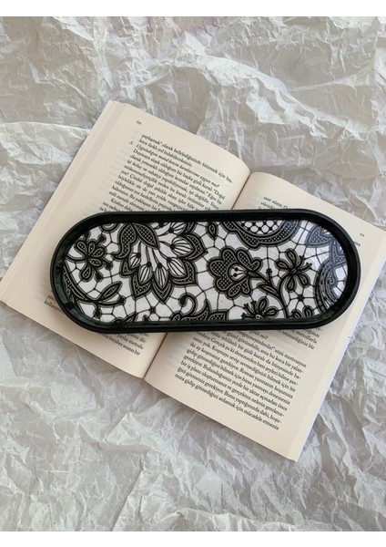 Dantelli Dekoratif Tepsi Oval Sunumluk Mumluk Altlık Tezgah Üstü Tepsi 24 x 9,5 cm