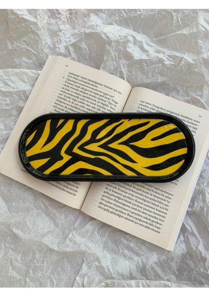 Zebralı Dekoratif Tepsi Oval Sunumluk Mumluk Altlık Tezgah Üstü Tepsi 24 x 9,5 cm