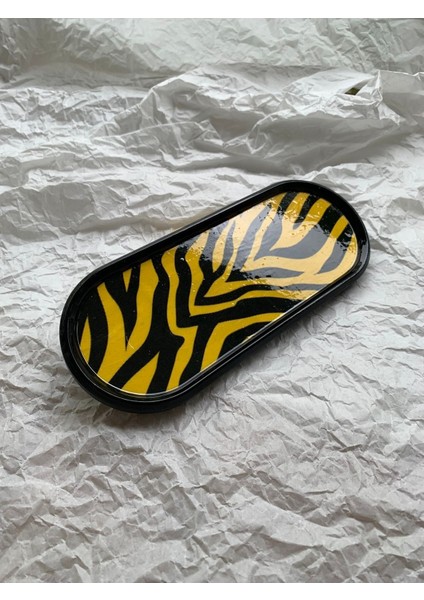 Zebralı Dekoratif Tepsi Oval Sunumluk Mumluk Altlık Tezgah Üstü Tepsi 24 x 9,5 cm