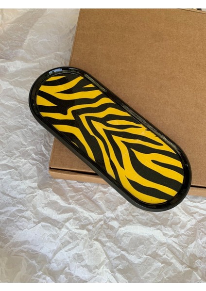 Zebralı Dekoratif Tepsi Oval Sunumluk Mumluk Altlık Tezgah Üstü Tepsi 24 x 9,5 cm