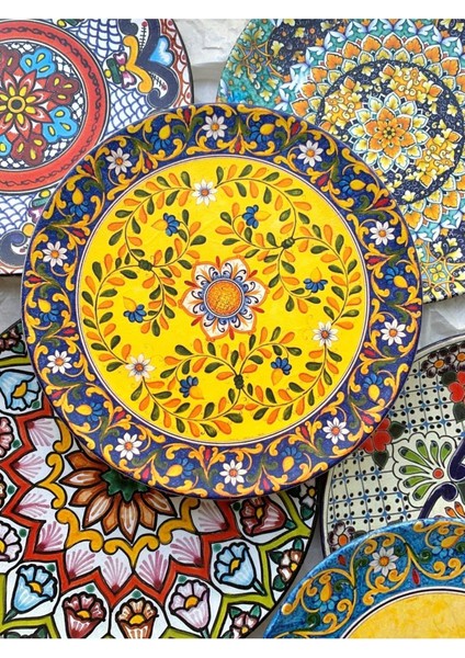 Dekoratif Duvar Tabağı Mutfak Bahçe Balkon Süsü Desenli Çiçekli Renkli Mandala Etnik Tabak No:33