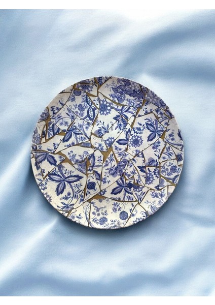 Blue Blanc Çiçek Desenli Duvar Tabağı Dekoratif Bahçe Balkon Mutfak Salon Duvar Süsü NO:192