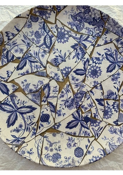 Blue Blanc Çiçek Desenli Duvar Tabağı Dekoratif Bahçe Balkon Mutfak Salon Duvar Süsü NO:192