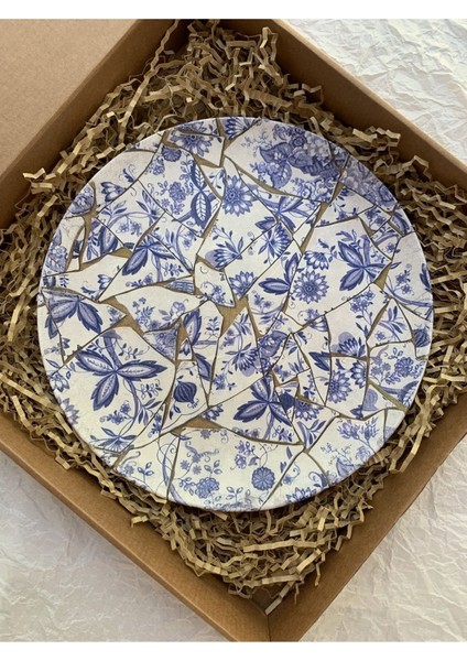 Blue Blanc Çiçek Desenli Duvar Tabağı Dekoratif Bahçe Balkon Mutfak Salon Duvar Süsü NO:192