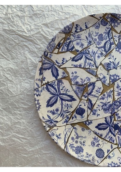 Blue Blanc Çiçek Desenli Duvar Tabağı Dekoratif Bahçe Balkon Mutfak Salon Duvar Süsü NO:192