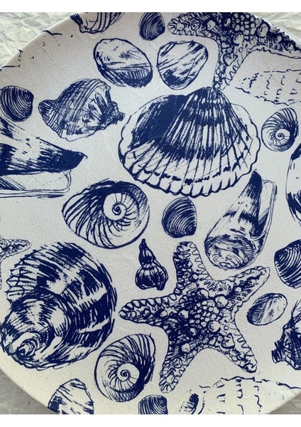 Blue Blanc Deniz Kabuğu Desenli Duvar Tabağı Dekoratif Bahçe Balkon Mutfak Salon Duvar Süsü NO:194