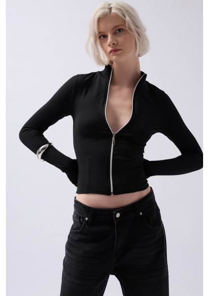 Fermuar Detaylı Siyah Bluz fırsatları