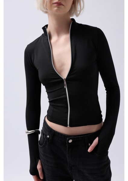 Fermuar Detaylı Siyah Bluz indirimleri