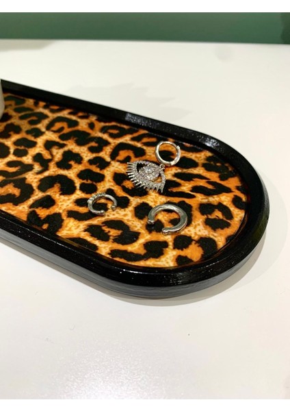 Leoparlı Dekoratif Tepsi Oval Sunumluk Mumluk Altlık Tezgah Üstül Tepsi 24 x 9,5 cm fiyatları