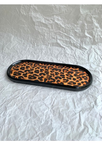 Leoparlı Dekoratif Tepsi Oval Sunumluk Mumluk Altlık Tezgah Üstül Tepsi 24 x 9,5 cm modelleri