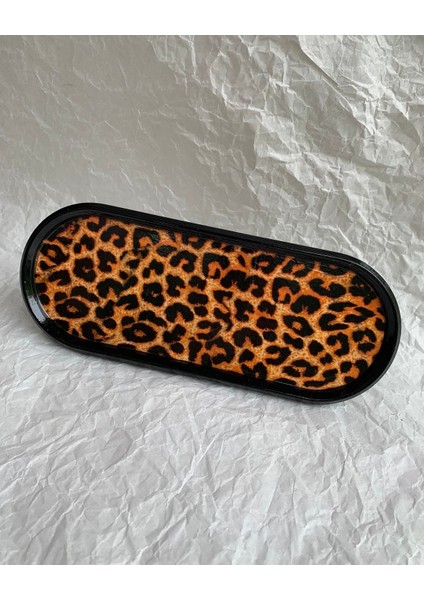 Leoparlı Dekoratif Tepsi Oval Sunumluk Mumluk Altlık Tezgah Üstül Tepsi 24 x 9,5 cm fırsatları