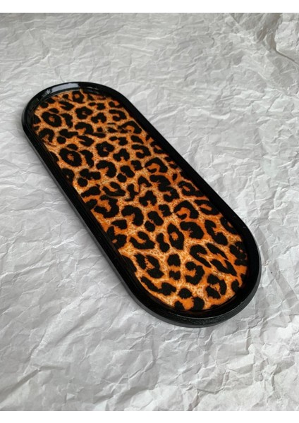 Leoparlı Dekoratif Tepsi Oval Sunumluk Mumluk Altlık Tezgah Üstül Tepsi 24 x 9,5 cm indirimleri