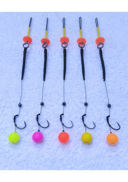 5 Adet Küspe Telli Karışık Renkli 14 mm Pop Up'lı Sazan Rig Takımı
