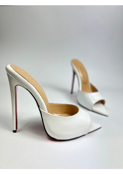 Hayyshoes Beyaz Rugan Deri Astarlı Kaplama Topuk Aynalı Jürdan Topuklu Terlik fiyatları
