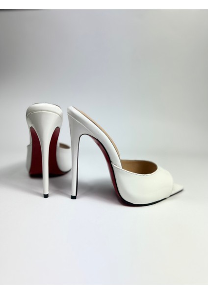 Hayyshoes Beyaz Rugan Deri Astarlı Kaplama Topuk Aynalı Jürdan Topuklu Terlik fırsatları