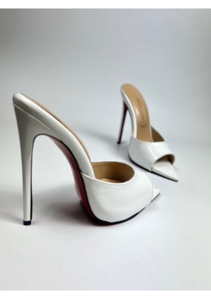 Hayyshoes Beyaz Rugan Deri Astarlı Kaplama Topuk Aynalı Jürdan Topuklu Terlik indirimleri