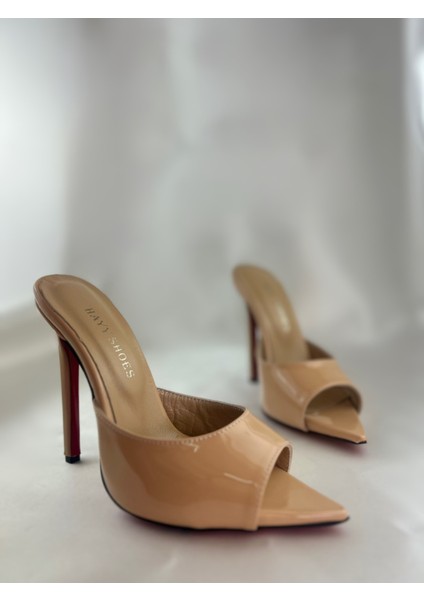 Hayyshoes Nude Rugan Deri Astarlı Kaplama Topuk Aynalı Jürdan Topuklu Terlik