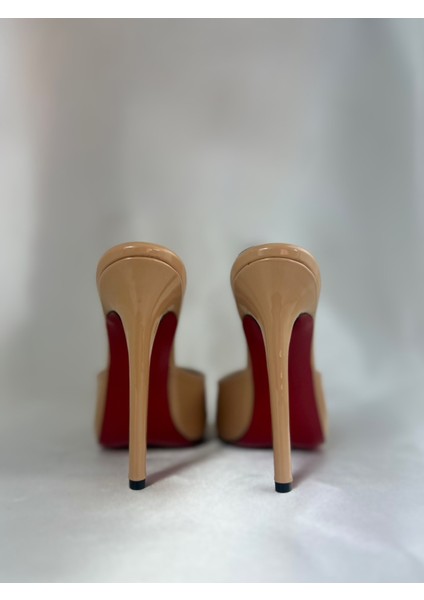 Hayyshoes Nude Rugan Deri Astarlı Kaplama Topuk Aynalı Jürdan Topuklu Terlik fırsatları